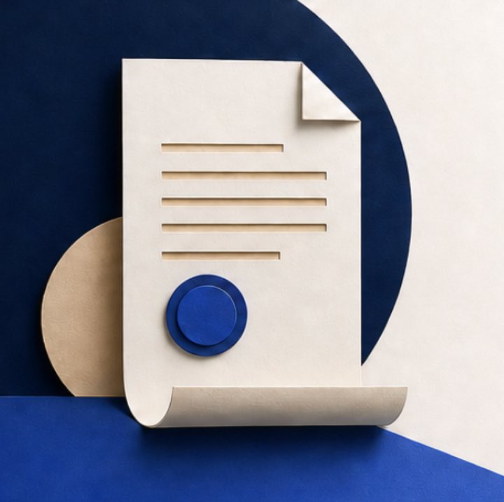 Peça jurídica em formato de pergaminho em colagem de papel